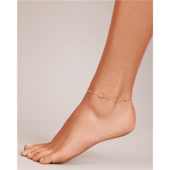 14K Gold Plated Charm Link Chain Anklets for Women | Dainty Cubic Zirconia Boho - Picture 4 of 6